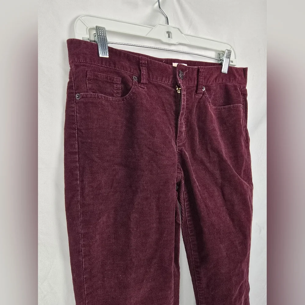 J. Crew Stretch Maroon Corduroy Classic Y2K Streetwear Ankle Slim Pants sz 28